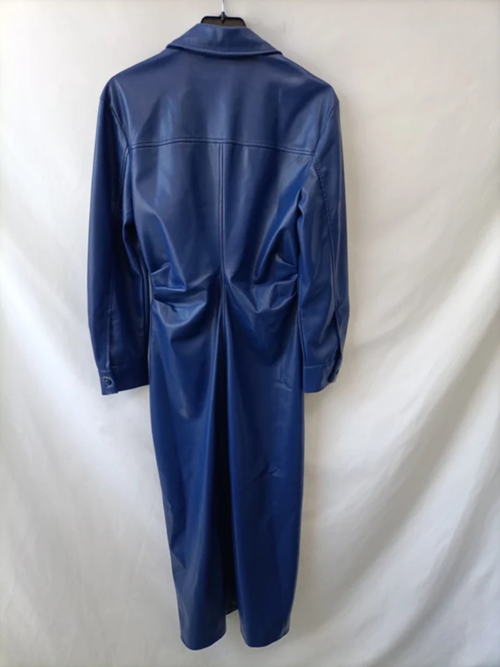 NWT Zara Faux Leather Blue Ruched Shirt Dress, Size M - Picture 9 of 9